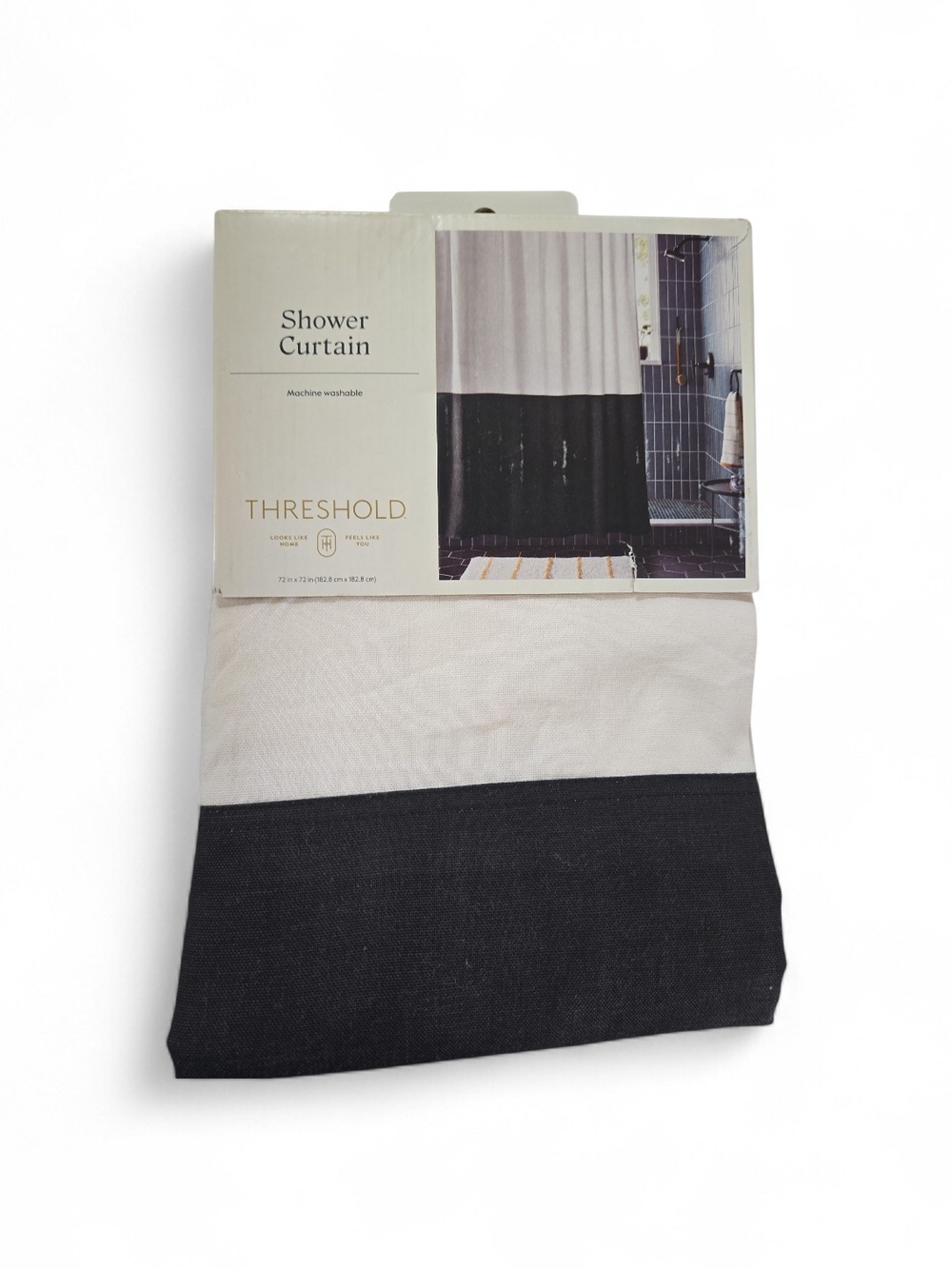 Threshold Black and Cream Two-Tone Shower Curtain
